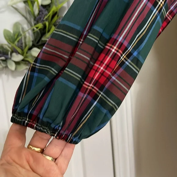 AURA Black/Red/Blue/White Plaid Tiered Ruffle Empire Waist Dress, Medium, NWT. - Picture 5 of 9